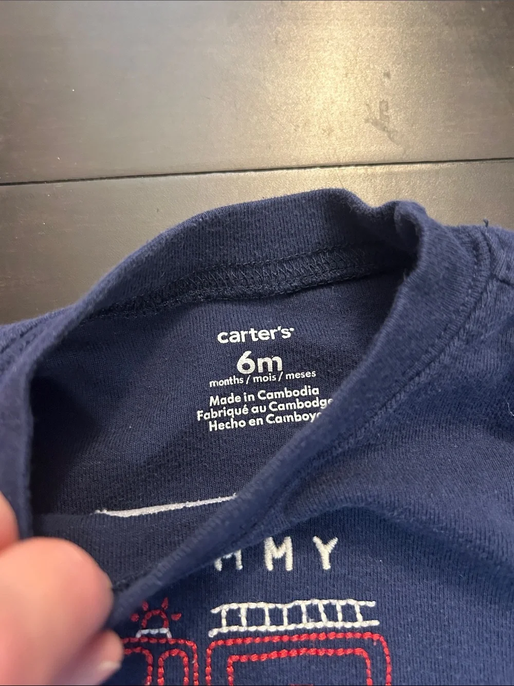 Carter’s Navy 'Mommy to the Rescue' Bodysuit with Quilted Light Gray Pants 6 Mon
